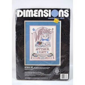 1990 Dimensions "‎ Attack Cat " Counted Cross Stitch Kit #3689 NEW Open Complete